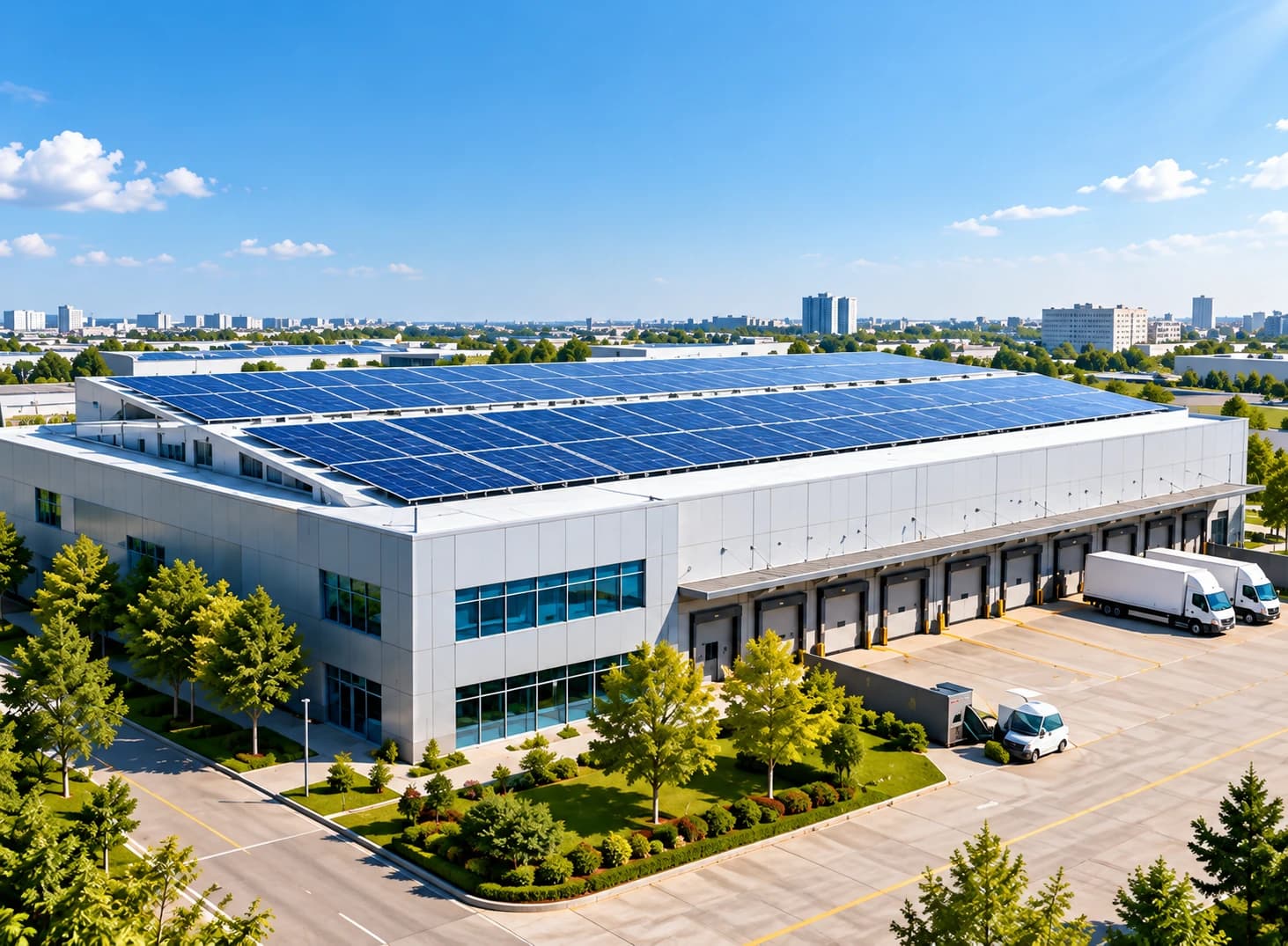 Technician inspecting a commercial solar installation